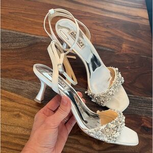 Badgley Mischka white embellished kitten heel